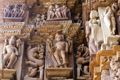 Bas-relief at famous ancient temple in Khajuraho, India