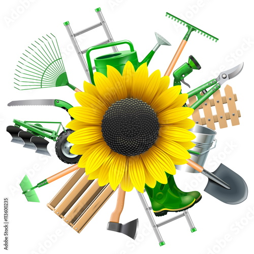 Vector Garden Equipment with Sunflower