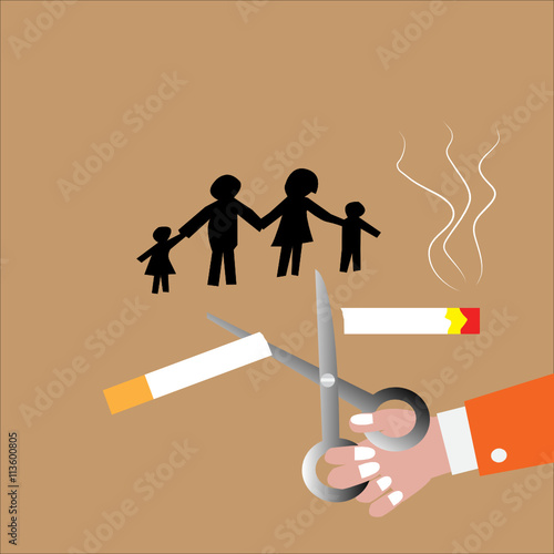 cut of family destroyed by cigarettes , drugs destroying family concept.cut smoking  family concept