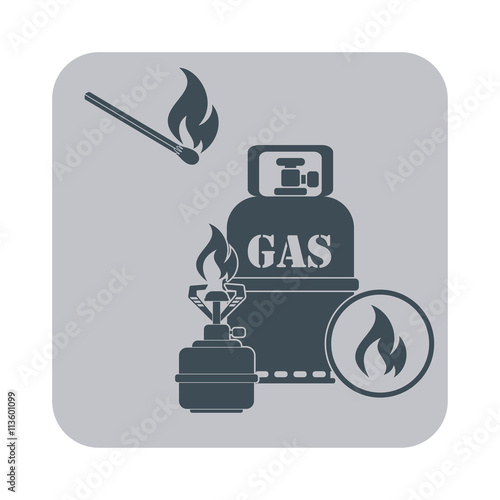 Camping stove with gas bottle icon vector