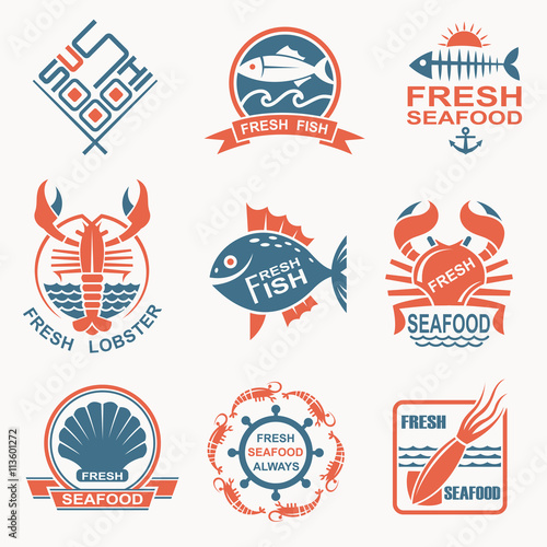 collection of nine seafood icons 