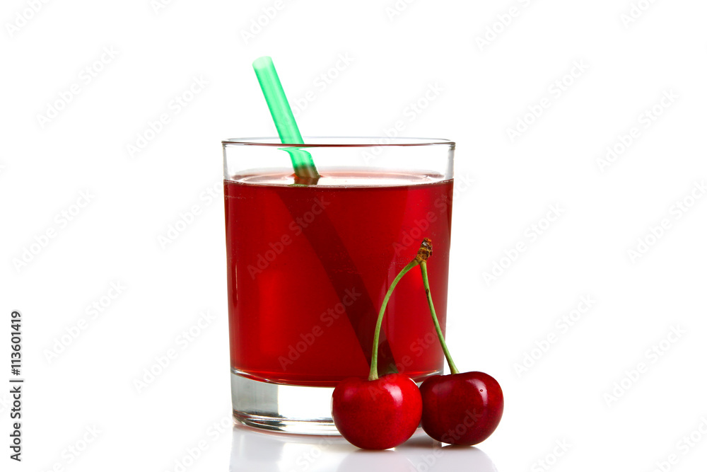 custom made wallpaper toronto digitalcherry juice in a glass with cocktail straw on a white isolated background with reflection