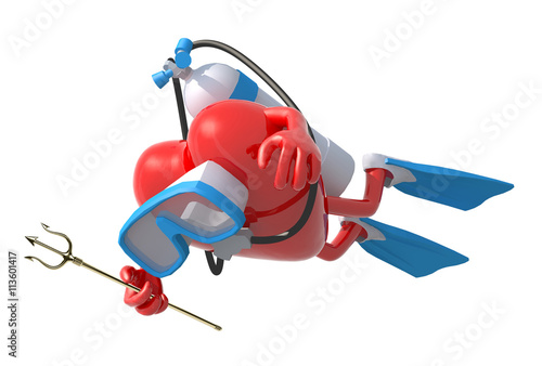 heart with diving goggles and flippers