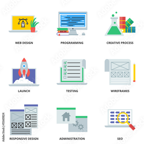 Web development flat icons set