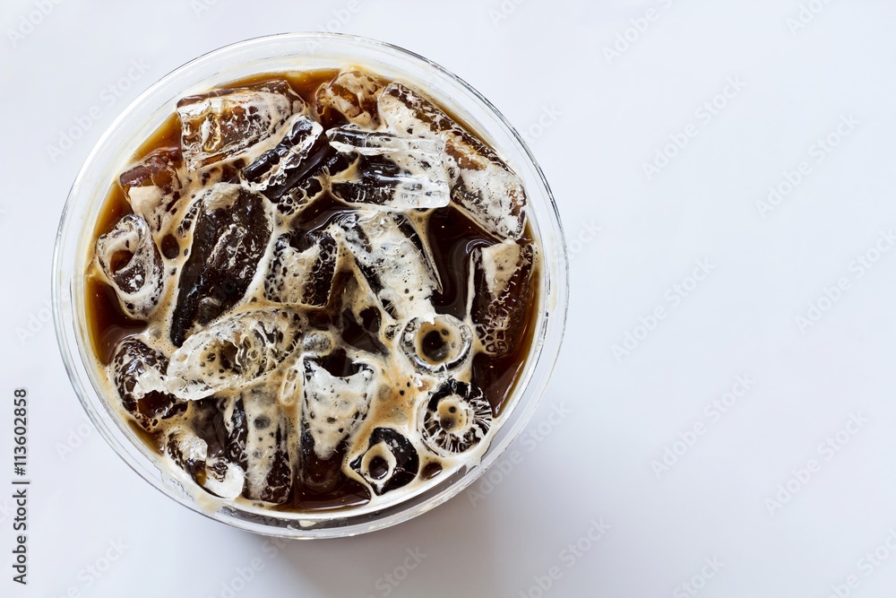 iced americano top view close up on white background iced americano top view close up on white background