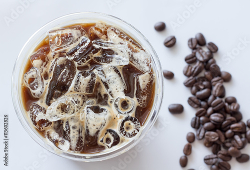 iced americano top view close up on white background