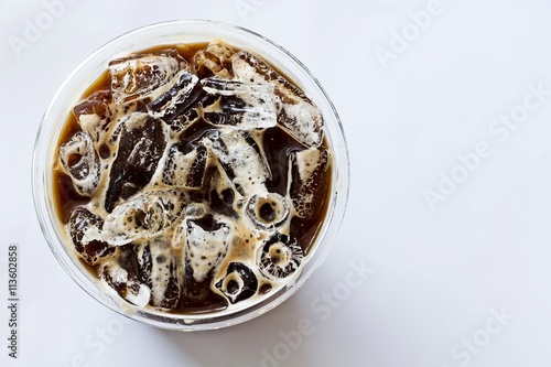 iced americano top view close up on white background