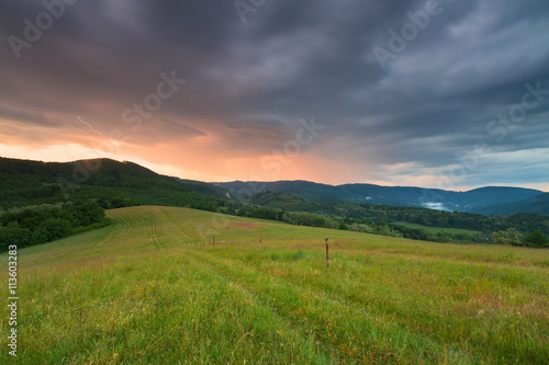 Rural landscape and an evening storm in Poltar region, central Slovakia.