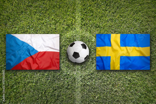 Czech Republic vs. Sweden flags on soccer field
