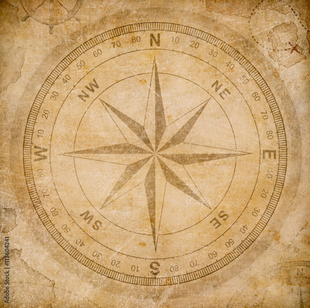 old wind or compass rose on vintage paper