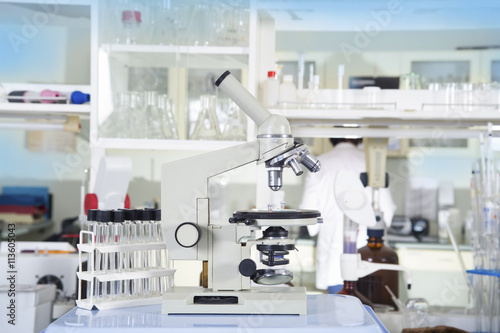 Professional microscope close-up with in the laboratory interior.