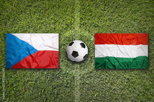 Czech Republic vs. Hungary flags on soccer field