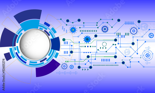 Abstract technological background with various technological elements.