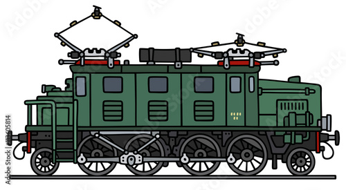 Classic electric locomotive / Hand drawing, vector illustration