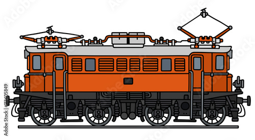 Classic electric locomotive / Hand drawing, vector illustration