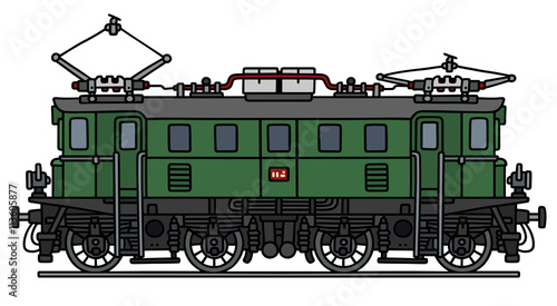 Classic electric locomotive / Hand drawing, vector illustration