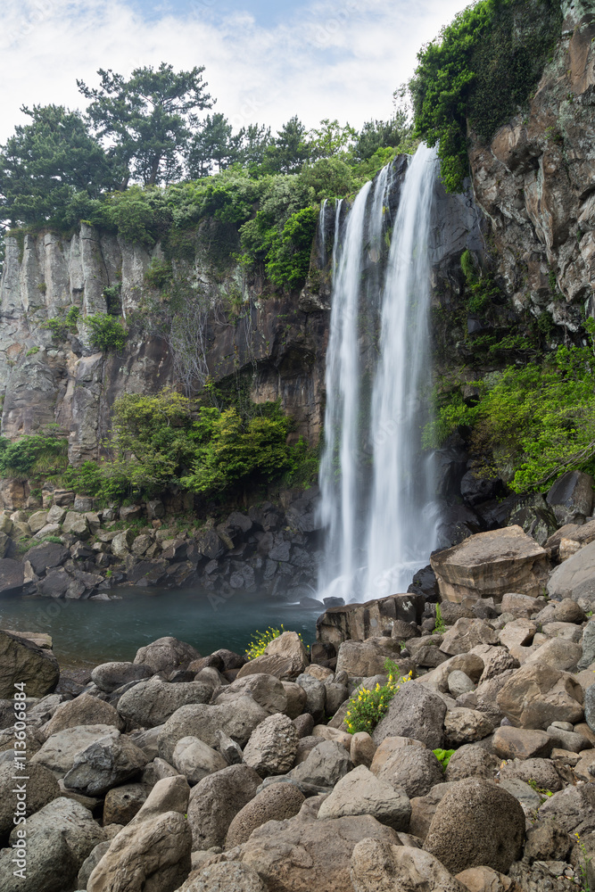 Fototapeta premium Jeonbang Waterfall on Jeju Island in South Korea.