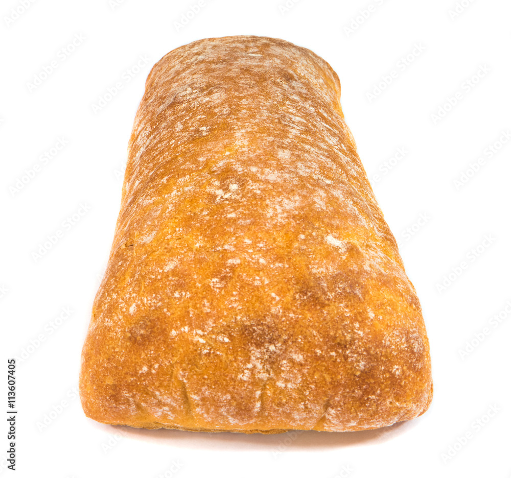 A fresh Ciabatta bun on a white background. A fresh Ciabatta bun on a white background.