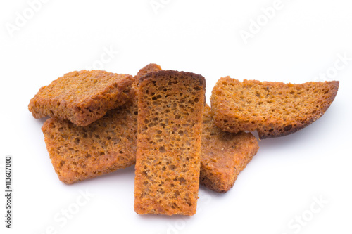 Bread croutons isolated on a white background.