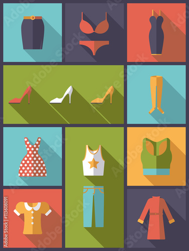 Womens wear flat design long shadowvector illustration.