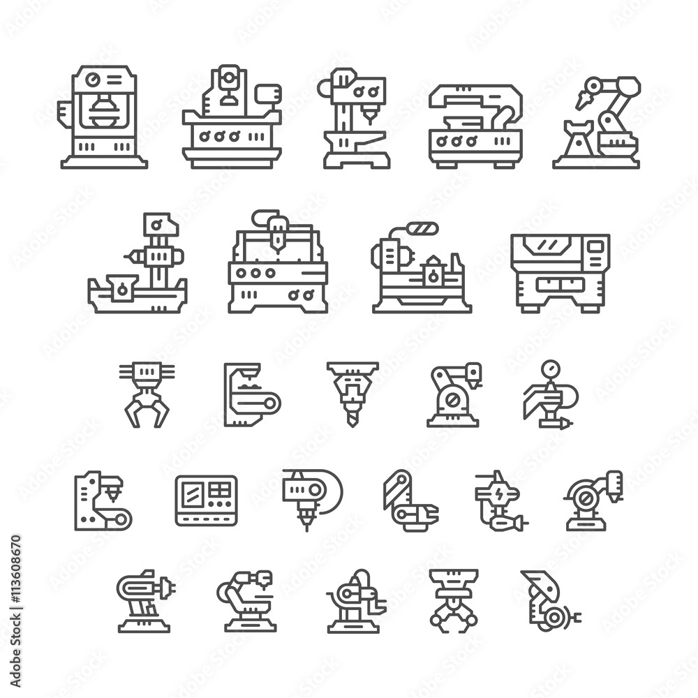 Set line icons of machine tool, robotic industry Set line icons of machine tool, robotic industry