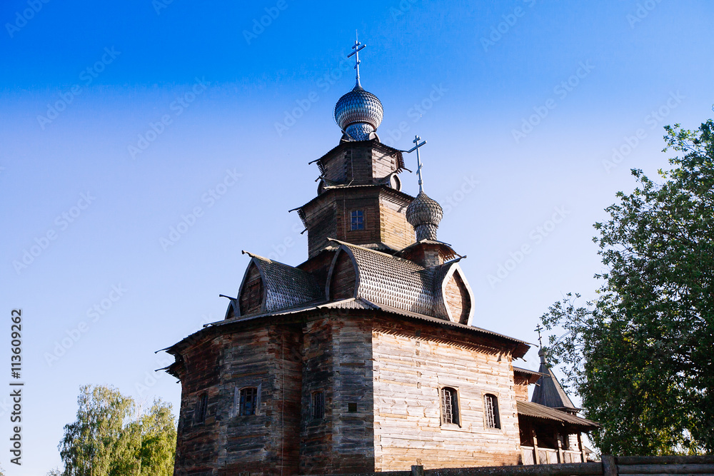 A sample of Russian wooden architecture. Temple Museum in Suzdal
