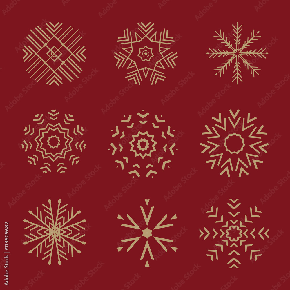Set of 9 vector abstract snowflakes Set of 9 vector abstract snowflakes