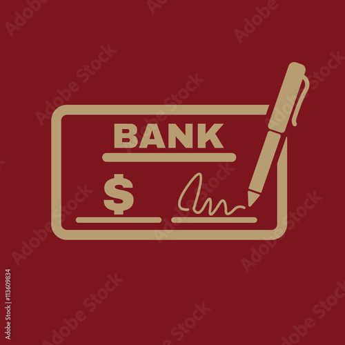 The check icon. Checkbook and cheque, pay, payment, paying symbol. Flat