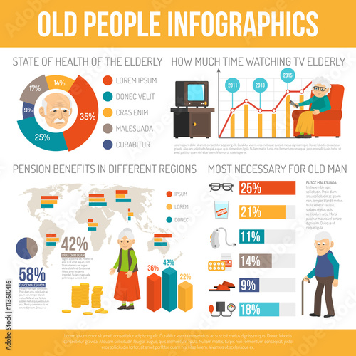 Aging People Life Flat Infographic Banner 