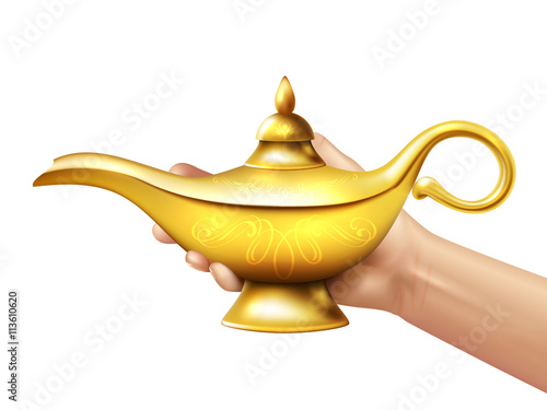 Aladdin Lamp And Hand Illustration