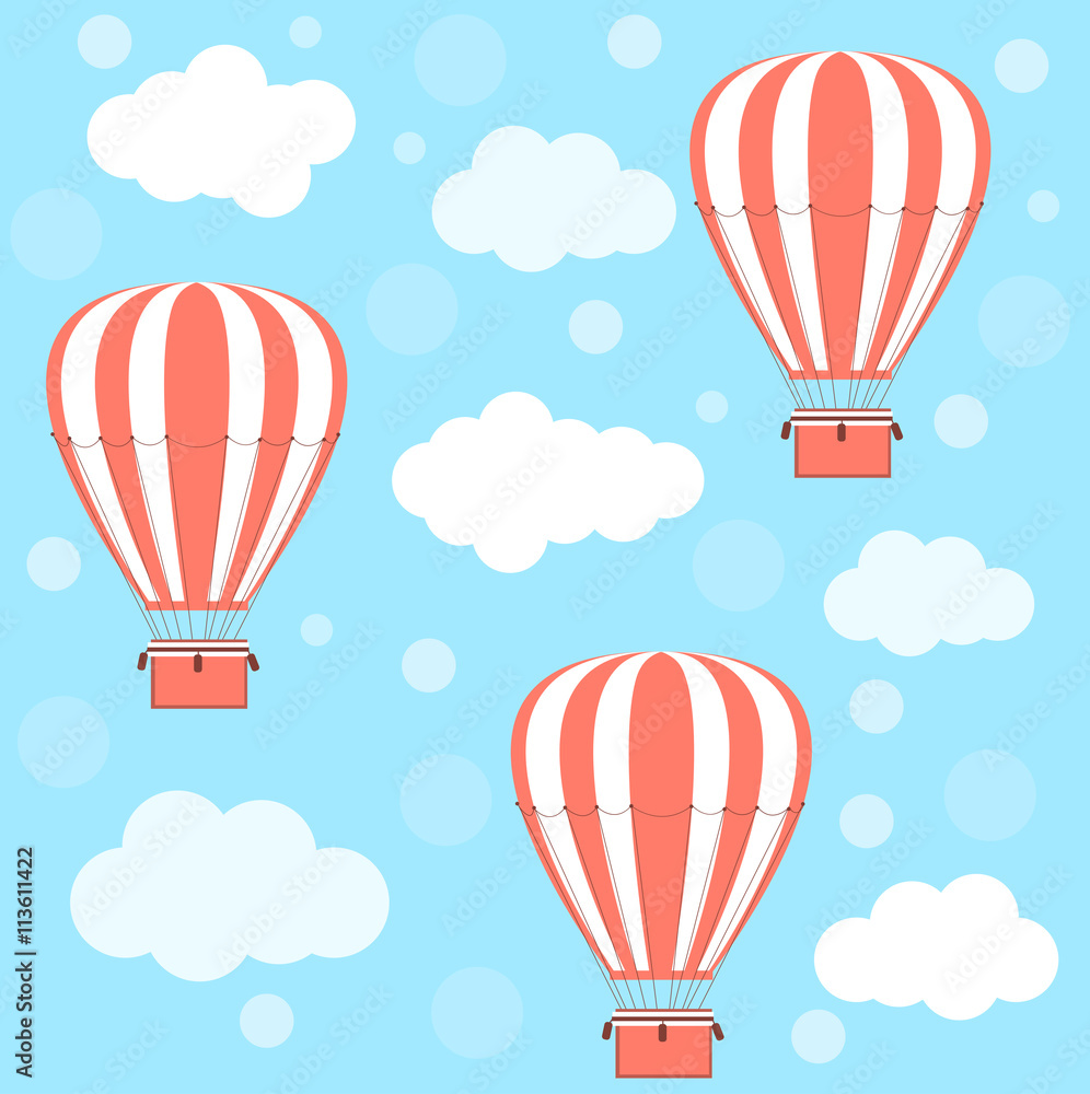 Obraz premium Hot air balloons and clouds. Vector pattern.