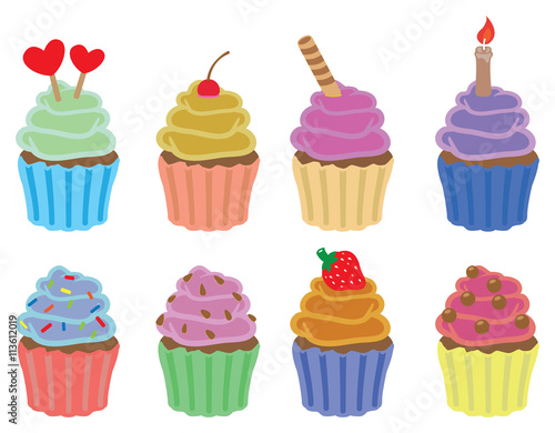 Colorful Cupcakes Vector Icon Set