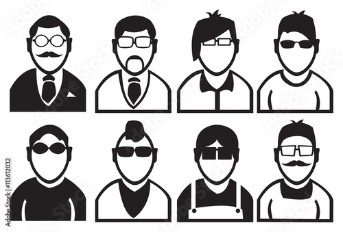 Black and White Men Fashion Vector Icons
