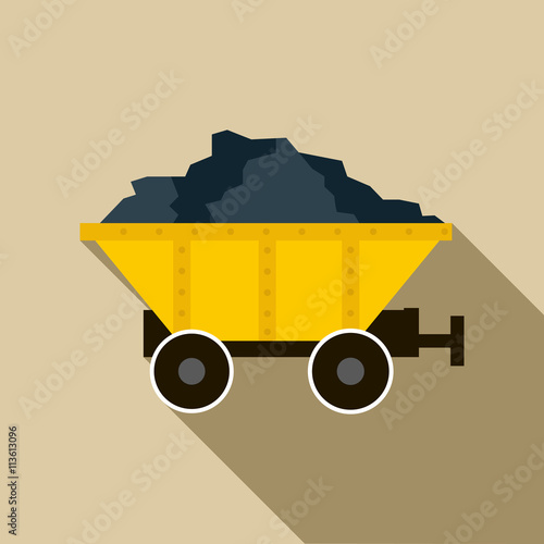 Coal trolley icon in flat style