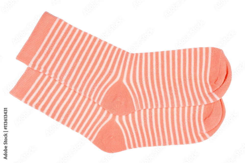 Pink striped childish socks isolated. Pink striped childish socks isolated.