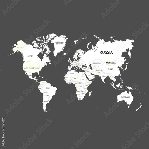 Fototapeta Naklejka Na Ścianę i Meble -  World map with the name of countries and continents. Vector illustration.