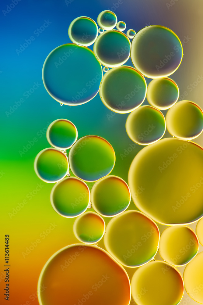 Colorful oil bubbles in water.