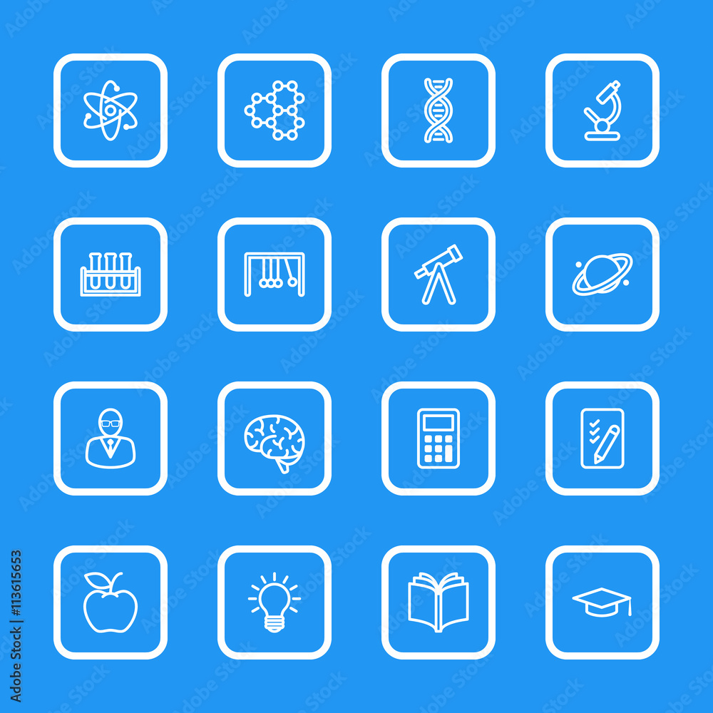 white line education and science icon set with rounded rectangle frame for web design, user interface (UI), infographic and mobile application (apps) white line education and science icon set with rounded rectangle frame for web design, user interface (UI), infographic and mobile application (apps)
