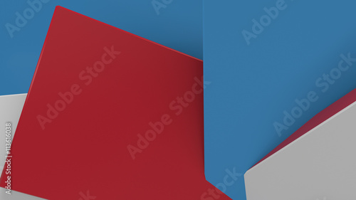 abstract 3d rendering background made of randomly rotated rectangles with different colors on its side 