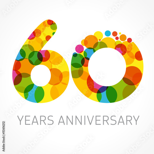 60 years anniversary circle colored logo. Template logo 60th anniversary with a circle in the form of a color bubble