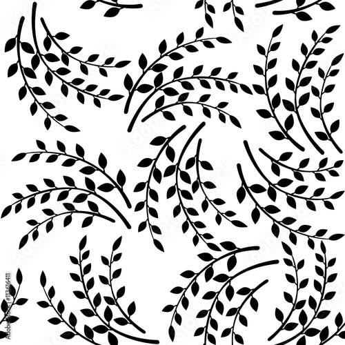 Pattern of the decorative leaves and twigs. Vector seamless patterns.