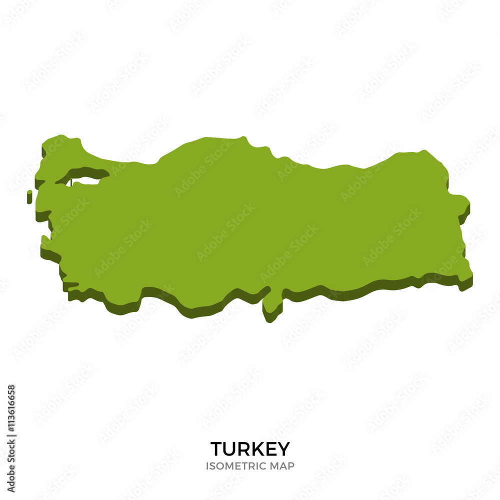 Isometric map of Turkey detailed vector illustration