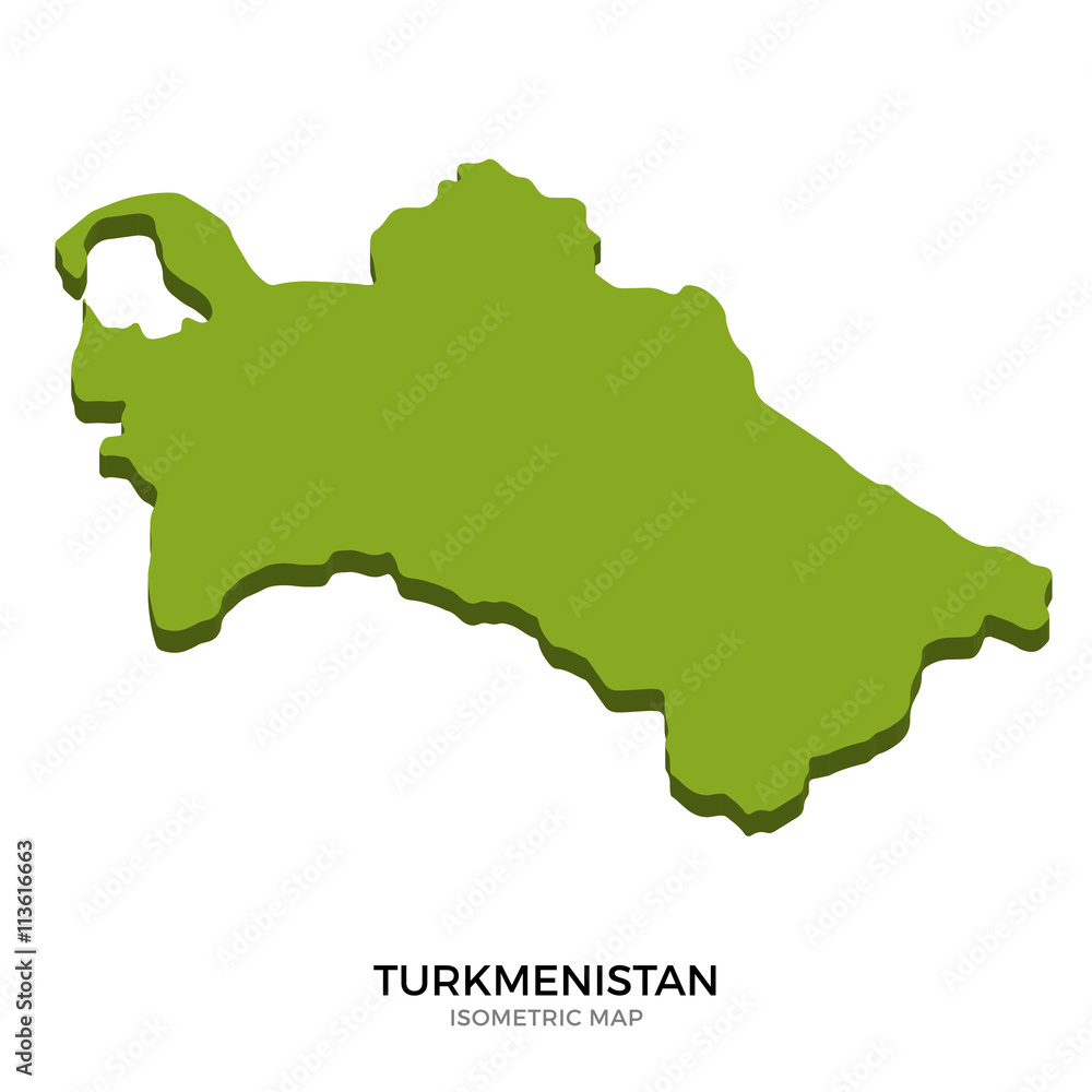 Isometric map of Turkmenistan detailed vector illustration