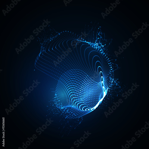 3D illuminated abstract shape of glowing particles