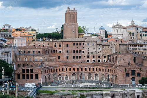 Trajan's Market and tilting Tower of the Militia in Rome, Italy