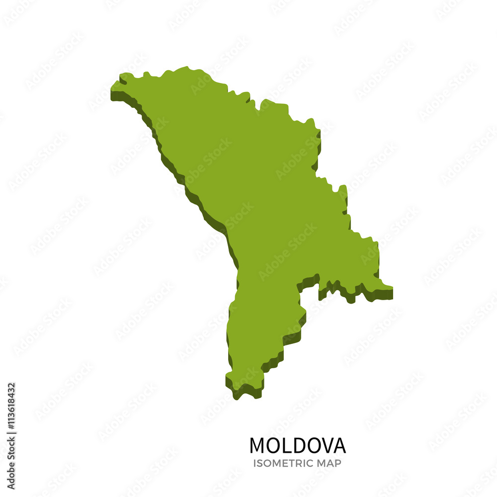 Isometric map of Moldova detailed vector illustration