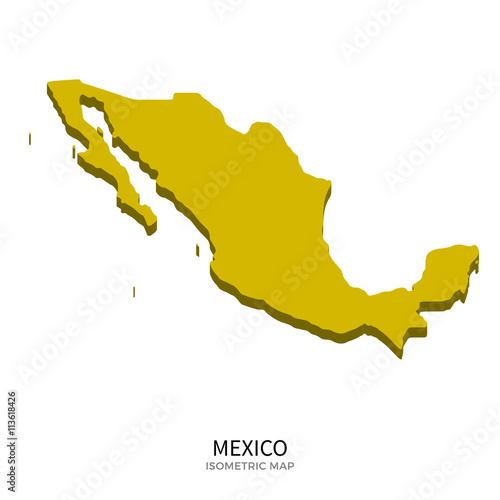 Isometric map of Mexico detailed vector illustration
