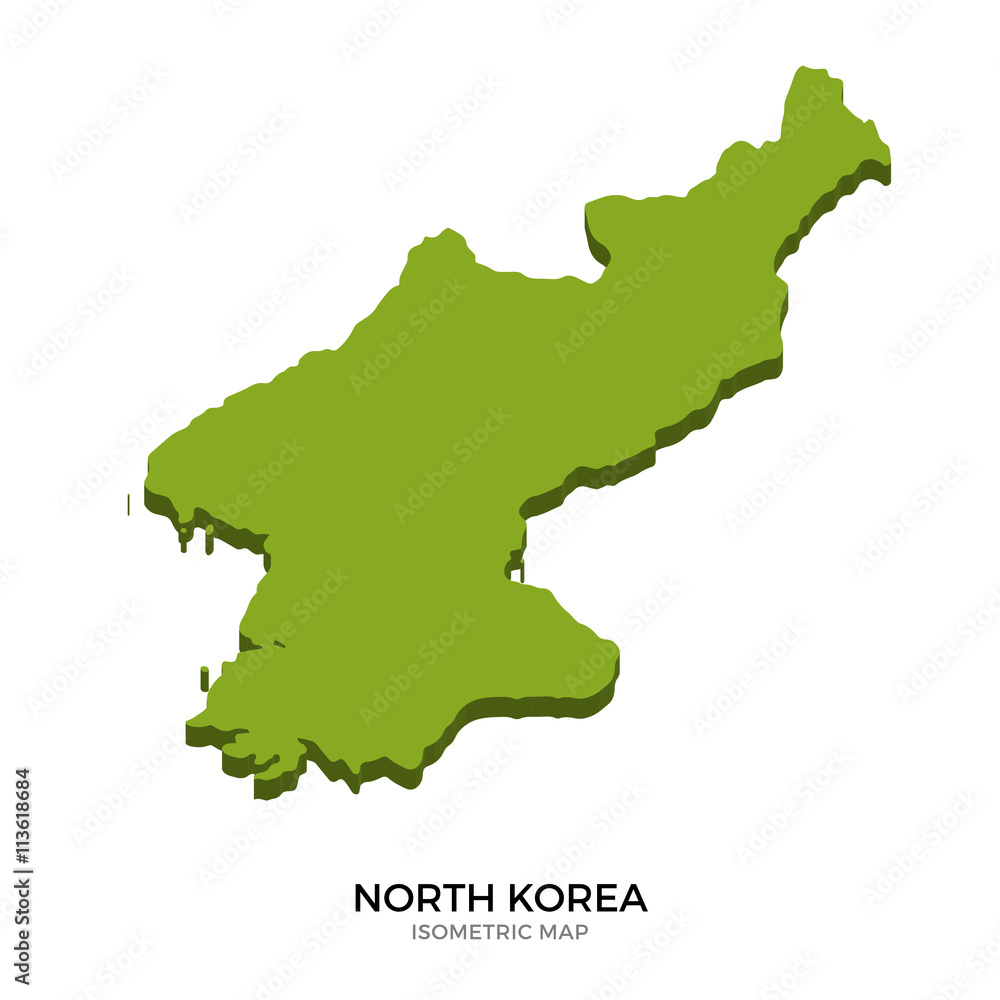 Isometric map of North Korea detailed vector illustration
