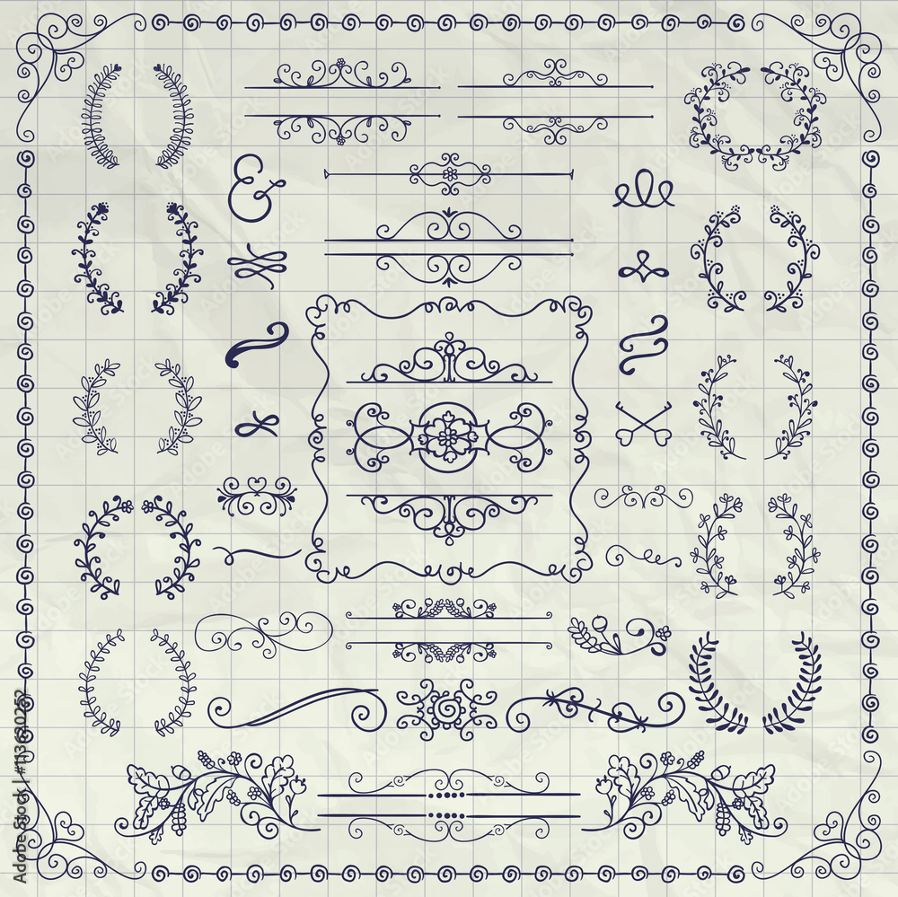 Pen Drawing Decorative Doodle Design Elements Pen Drawing Decorative Doodle Design Elements