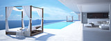 luxury swimming pool in santorini. 3d rendering